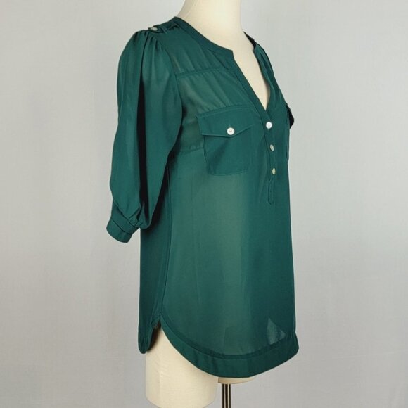 Angie Womens Sheer Tunic Blouse Small Green Career Ethereal Layer Goblin… - Picture 4 of 16